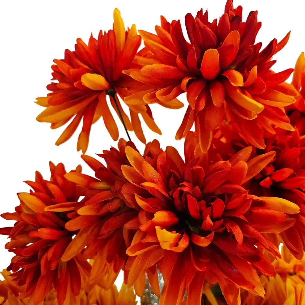 35 Pc Orange Yellow Artificial Silk Mum Flower Stem Fall Floral Crafts Decor Lot